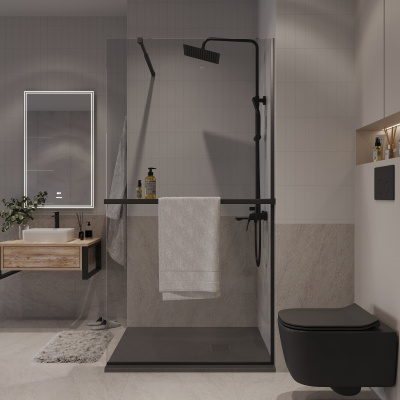 Niagara Nova NG-670-90ВLACK (90*195) черный матовый, стекло прозрачное,1 место