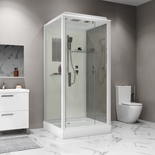 Niagara Standart ST90/15Q (90х90х215) квадрат,поддон 15см,распашная,проф.белый,3 места