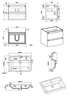 PARLY Тумба Gucci60 подвесная с раковиной 600x420x550