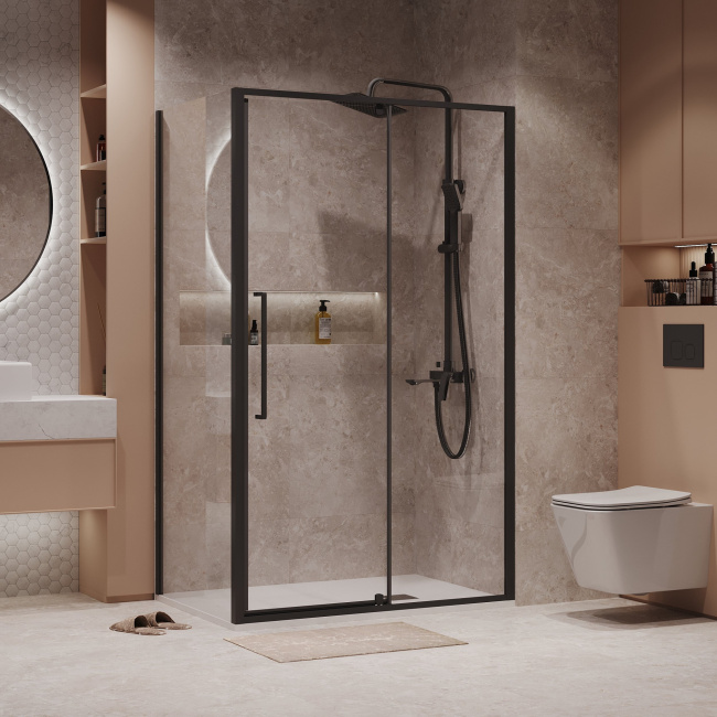 Niagara Nova NG-85-11AB-A90B-34 (110*90*195) прямоугол,распашн,черный матов,стекло прозрачн,2 мест без поддона