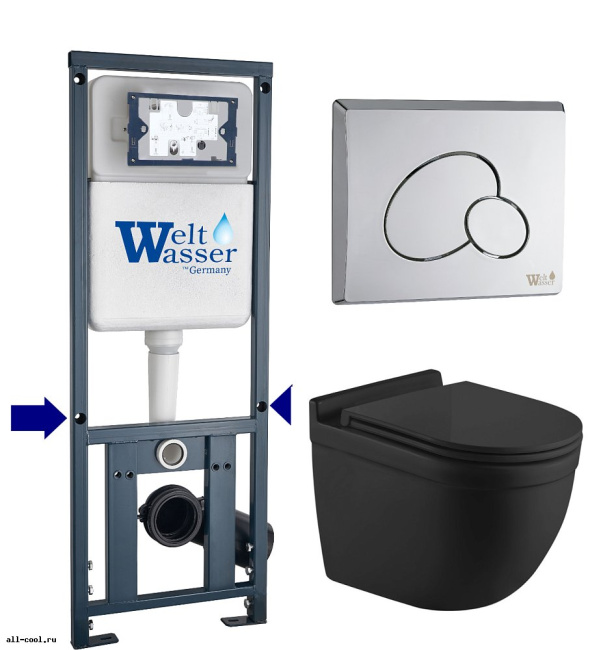 Унитаз с инсталляцией WeltWasser MARBERG 410 + HEIMBACH 043 MT-BL + MAR 410 RD-CR