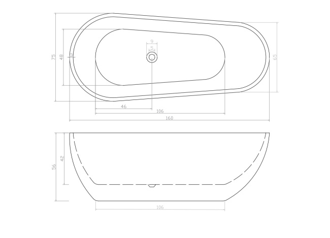 Ceruttispa MIMI160 (1600x750x560) отдельностоящая, белая, со сливом-переливом