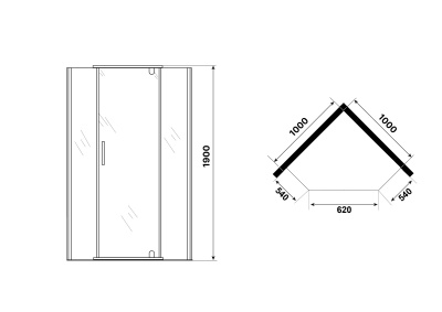 Niagara Eco NG-1010-14D (100х100х190) трапеция,распашное,хром,стекло прозрачное,1 место, без поддона в комплекте