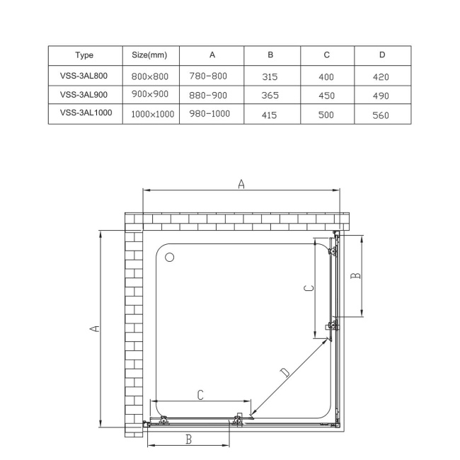 Vincea Alpha VSS-3AL900MT, 900x900, хром, стекло текстурное без поддона