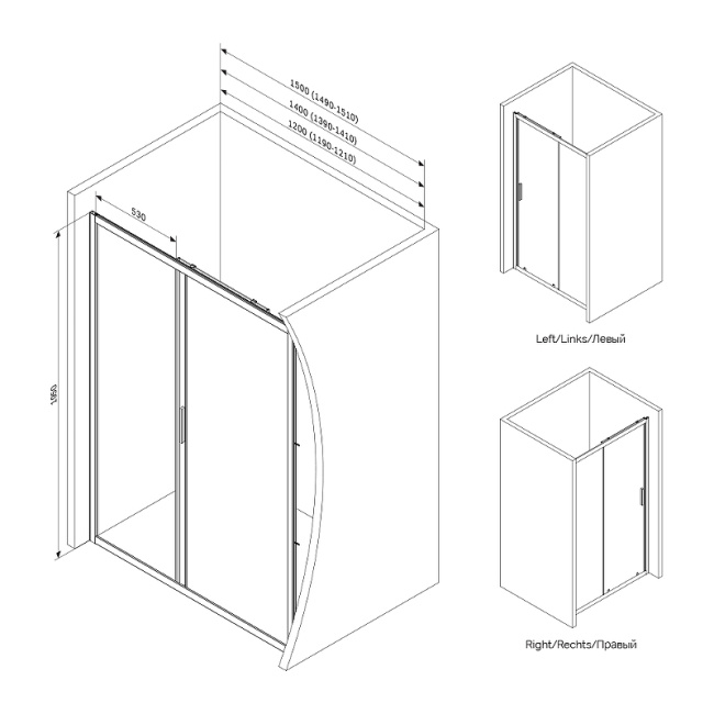 AM.PM Gem 140 W90G-140-1-195BT профиль Черный матовый стекло прозрачное