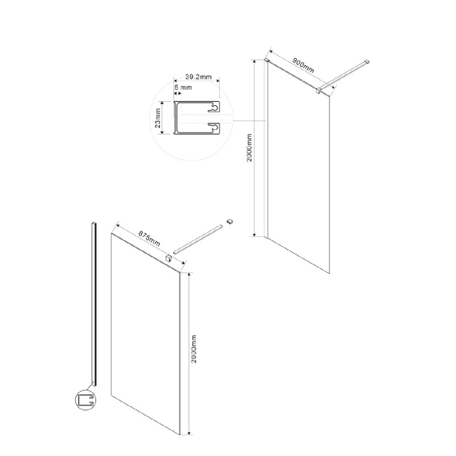 Vincea Walk-In VSW-1H900MR, 900x2000, хром, стекло зеркальное