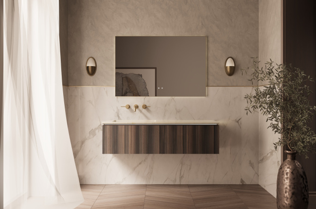 Vincea Luxe 1400 подвесная, 2 выкатных ящика soft close, натуральный орех