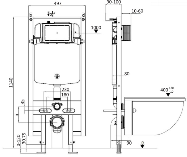 Унитаз с инсталляцией WeltWasser AMBERG 497 + GELBACH 043 GL-WT + AMBERG RD-CR
