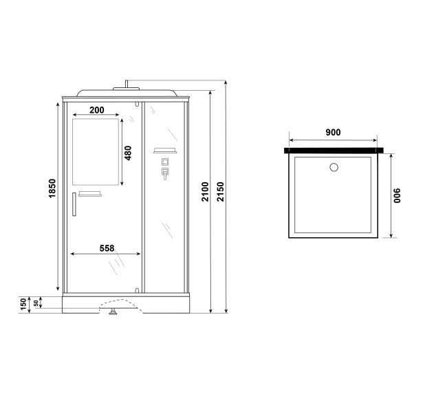 Niagara Standart ST90/15Q (90х90х215) квадрат,поддон 15см,распашная,проф.белый,3 места