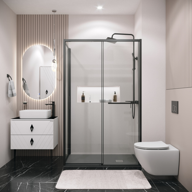 Grossman Style 200.K33.05.100.21.00 (100х195) черный матовый,стекло прозрачное, 1 место