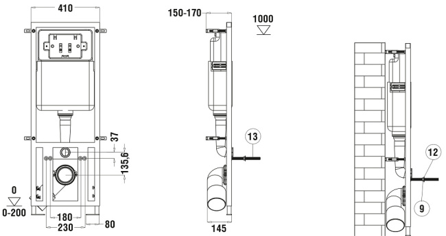 Унитаз с инсталляцией WeltWasser MARBERG 410 + GELBACH 043 MT-BL + MAR 410 RD MT-BL черный матовый/кнопка черная