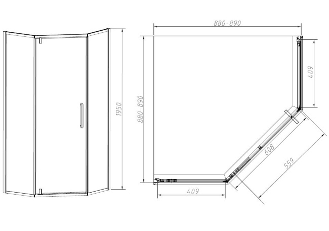 Vincea Slim-N VSP-4SN900CLGM, 900*900, вороненая сталь, стекло прозрачное