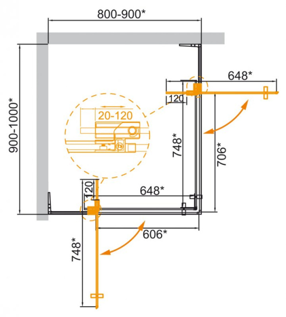 CEZARES SLIDER-AH-2-80/90-90/100-BR-BORO без поддона