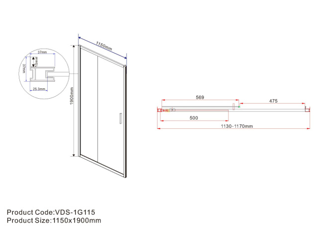 Vincea Garda VDS-1G115CLGM, 1150, вороненая сталь, стекло прозрачное
