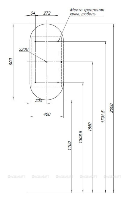 Aquanet Монте (овал) 40х90 LED (344786)
