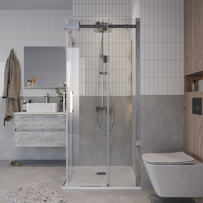 Grossman 300.K33.04.1010.10.00 Classic (100*100*195) квадрат,раздвижн,хром,стекло прозрачное, 2 места без поддона