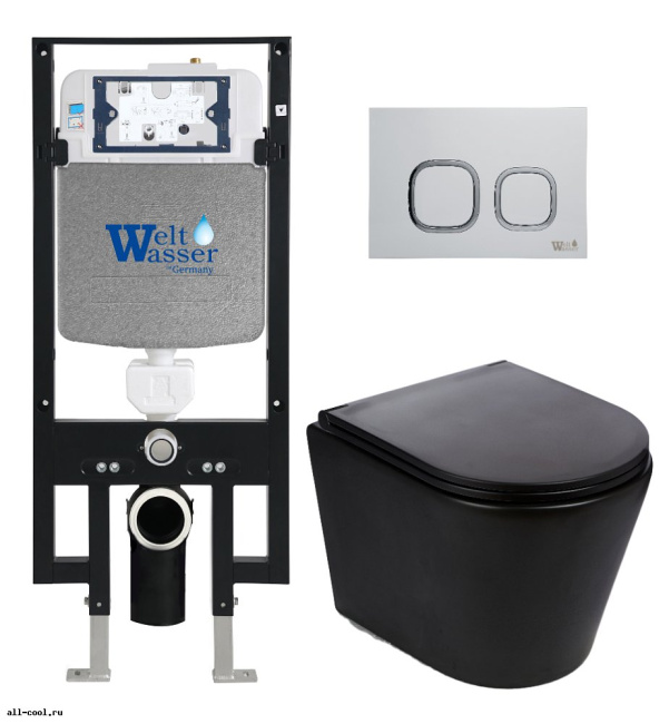 Унитаз с инсталляцией WeltWasser AMBERG 497 + SALZBACH 043 MT-BL + AMBERG RD-WT