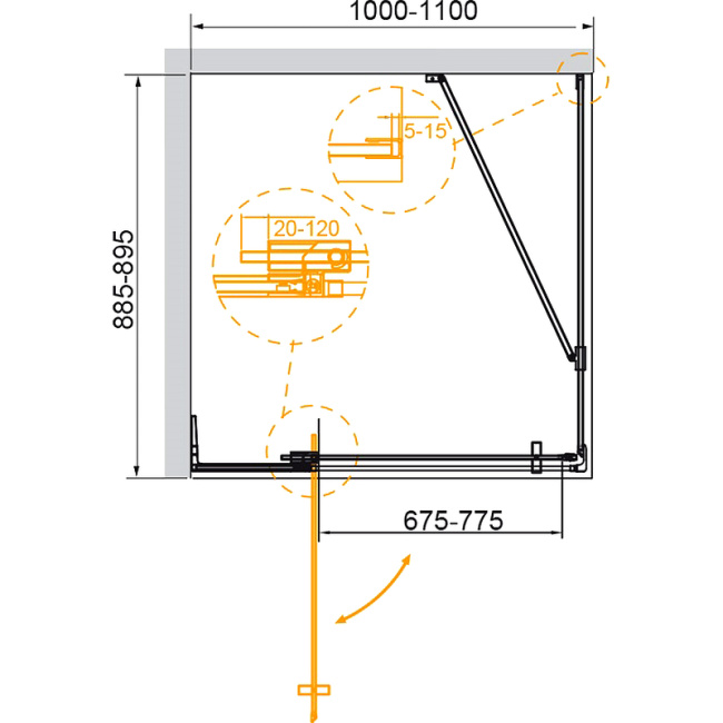 Cezares Slider 110x90 SLIDER-AH-1-90-100/110-BR-NERO профиль Черный матовый стекло бронзовое без поддона