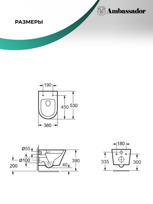 Ambassador Ritz 233K19003RS (530*360*350) подвесной безободковый, 2 места