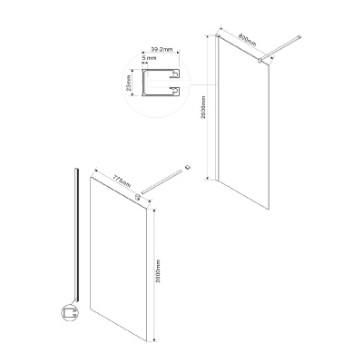 Vincea Walk-In VSW-1H800CGGM, 800*2000, вороненая сталь, стекло тонированное