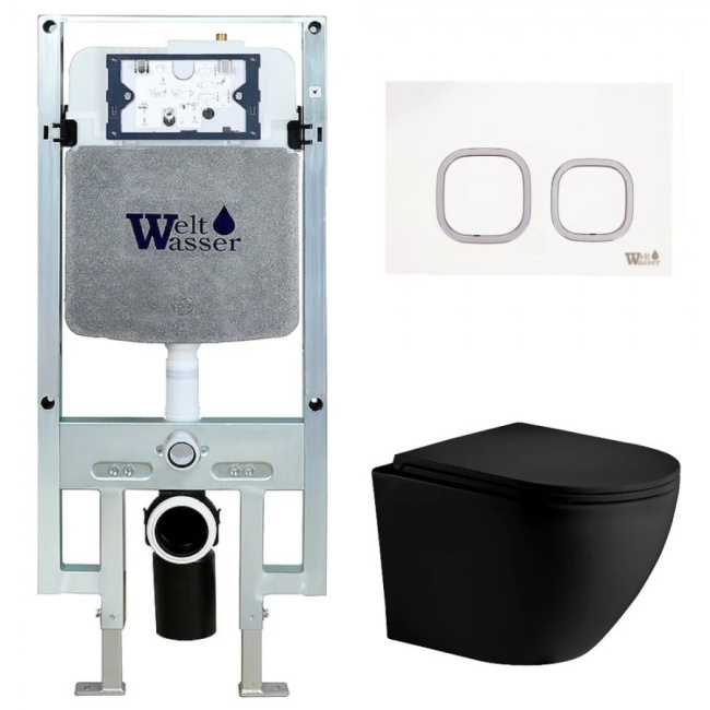 Комплект Weltwasser 10000011338 подвесной унитаз Merzbach 043 MT-BL + инсталляция Amberg 497 ST + кнопка Amberg RD-WT
